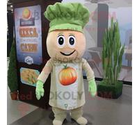 Personnage De Costume De Mascotte Redbrokoly De Salade César Aux Pêches Habillé D'une Barboteuse Et De Chapeaux Multicolore