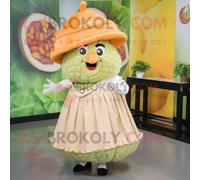 Personnage De Costume De Mascotte Redbrokoly De Salade César Aux Pêches Habillé D'une Jupe Et De Chapeaux Multicolore