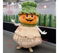 Personnage De Costume De Mascotte Redbrokoly De Salade César Aux Pêches Habillé D'une Jupe Et De Chapeaux Multicolore