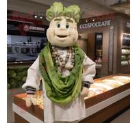 Personnage De Costume De Mascotte Redbrokoly De Salade César Blanche Habillé D'une Chemise En Flanelle Et De Colliers Multicolore
