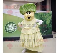 Personnage De Costume De Mascotte Redbrokoly De Salade César Blanche Habillé D'une Jupe Plissée Et De Casquettes Multicolore