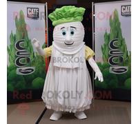 Personnage De Costume De Mascotte Redbrokoly De Salade César Blanche Habillé D'une Jupe Plissée Et De Casquettes Multicolore