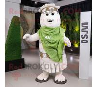 Personnage De Costume De Mascotte Redbrokoly De Salade César Blanche Habillé D'une Salopette Et De Clips D'écharpe Multicolore