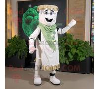 Personnage De Costume De Mascotte Redbrokoly De Salade César Blanche Habillé D'une Salopette Et De Clips D'écharpe Multicolore