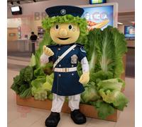 Personnage De Costume De Mascotte Redbrokoly De Salade César Bleu Marine Habillé D'un Pantacourt Et De Sacs À Dos Multicolore