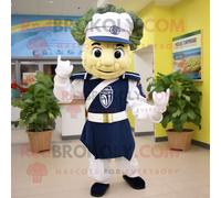Personnage De Costume De Mascotte Redbrokoly De Salade César Bleu Marine Habillé D'un Pantacourt Et De Sacs À Dos Multicolore