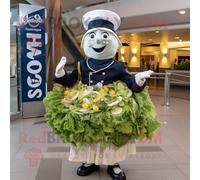 Personnage De Costume De Mascotte Redbrokoly De Salade César Bleu Marine Habillé D'une Jupe Circulaire Et De Bérets Multicolore