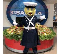Personnage De Costume De Mascotte Redbrokoly De Salade César Bleu Marine Habillé D'une Jupe Circulaire Et De Bérets Multicolore