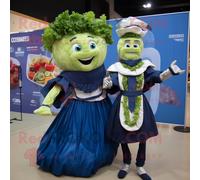 Personnage De Costume De Mascotte Redbrokoly De Salade César Bleu Marine Habillé D'une Robe De Bal Et De Clips D'écharpe Multicolore