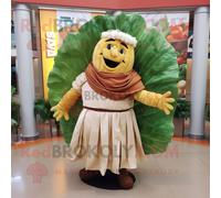 Personnage De Costume De Mascotte Redbrokoly De Salade César De Rouille Habillé D'une Jupe Plissée Et De Châles Multicolore