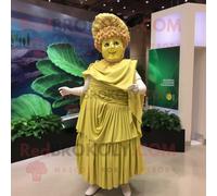 Personnage De Costume De Mascotte Redbrokoly De Salade César Doré Habillé D'une Jupe Portefeuille Et D'épingles À Cheveux Multicolore