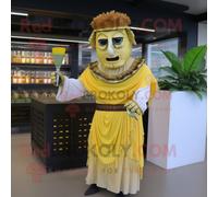 Personnage De Costume De Mascotte Redbrokoly De Salade César Doré Habillé D'une Robe De Cocktail Et De Châles Multicolore