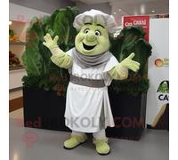 Personnage De Costume De Mascotte Redbrokoly De Salade César Grise Habillé D'une Jupe Trapèze Et De Gants Multicolore