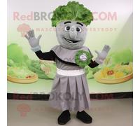 Personnage De Costume De Mascotte Redbrokoly De Salade César Grise Habillé D'une Jupe Trapèze Et De Gants Multicolore
