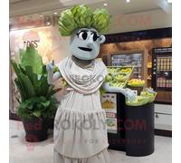 Personnage De Costume De Mascotte Redbrokoly De Salade César Grise Habillé D'une Robe De Soirée Et De Porte-Monnaie Multicolore