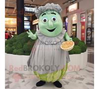 Personnage De Costume De Mascotte Redbrokoly De Salade César Grise Habillé D'une Robe De Soirée Et De Porte-Monnaie Multicolore
