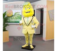 Personnage De Costume De Mascotte Redbrokoly De Salade César Jaune Citron Habillé D'une Veste De Costume Et De Pinces À Chaussures Multicolore