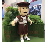 Personnage De Costume De Mascotte Redbrokoly De Salade César Marron Habillé D'une Chemise De Rugby Et De Chapeaux Multicolore