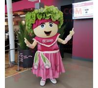 Personnage De Costume De Mascotte Redbrokoly De Salade César Rose Habillé D'une Mini Robe Et De Cravates Multicolore