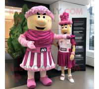 Personnage De Costume De Mascotte Redbrokoly De Salade César Rose Habillé D'une Mini Robe Et De Cravates Multicolore