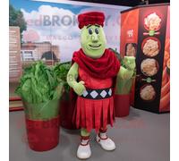 Personnage De Costume De Mascotte Redbrokoly De Salade César Rouge Habillé Avec Une Barboteuse Et Des Wraps Multicolore