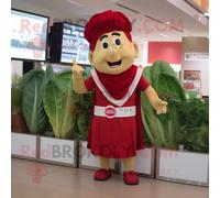 Personnage De Costume De Mascotte Redbrokoly De Salade César Rouge Habillé Avec Une Barboteuse Et Des Wraps Multicolore
