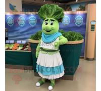 Personnage De Costume De Mascotte Redbrokoly De Salade César Turquoise Habillé D'une Jupe Portefeuille Et De Boucles D'oreilles Multicolore