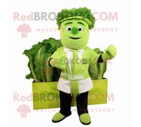 Personnage De Costume De Mascotte Redbrokoly De Salade César Vert Citron Vêtu D'une Chemise Oxford Et De Ceintures De Smoking Multicolore