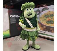 Personnage De Costume De Mascotte Redbrokoly De Salade César Verte Habillé Avec Une Couverture Et Des Pinces À Chaussures Multicolore