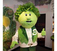 Personnage De Costume De Mascotte Redbrokoly De Salade César Verte Habillé D'un Gilet Et D'épinglettes Multicolore