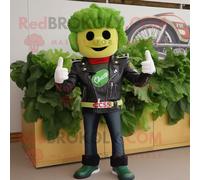 Personnage De Costume De Mascotte Redbrokoly De Salade César Verte Habillé D'une Veste De Motard Et De Ceintures Multicolore
