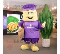 Personnage De Costume De Mascotte Redbrokoly De Salade César Violette Vêtu D'une Jupe A-Line Et De Sacs Messenger Multicolore