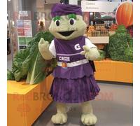 Personnage De Costume De Mascotte Redbrokoly De Salade César Violette Vêtu D'une Jupe A-Line Et De Sacs Messenger Multicolore