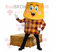 Personnage De Costume De Mascotte Redbrokoly De Sandwich Au Fromage Grillé Doré Habillé D'une Chemise En Flanelle Et De Pinces À Chaussures Multicolore