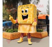 Personnage De Costume De Mascotte Redbrokoly De Sandwich Au Fromage Grillé Doré Habillé D'une Chemise En Flanelle Et De Pinces À Chaussures Multicolore