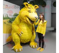 Personnage De Costume De Mascotte Redbrokoly De Sanglier Jaune Citron Habillé D'une Culotte Et De Montres Multicolore