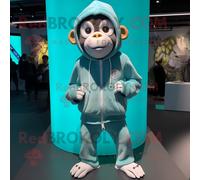 Personnage De Costume De Mascotte Redbrokoly De Singe Capucin Cyan Habillé D'un Sweat À Capuche Et De Lacets De Chaussures Multicolore