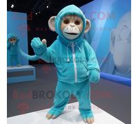 Personnage De Costume De Mascotte Redbrokoly De Singe Capucin Cyan Habillé D'un Sweat À Capuche Et De Lacets De Chaussures Multicolore