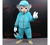 Personnage De Costume De Mascotte Redbrokoly De Singe Capucin Cyan Habillé D'un Sweat À Capuche Et De Lacets De Chaussures Multicolore