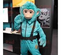 Personnage De Costume De Mascotte Redbrokoly De Singe Capucin Cyan Habillé D'une Combinaison Et De Portefeuilles Multicolore