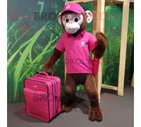 Personnage De Costume De Mascotte Redbrokoly De Singe Capucin Magenta Habillé D'un Polo Et De Porte-Documents Multicolore