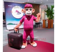 Personnage De Costume De Mascotte Redbrokoly De Singe Capucin Magenta Habillé D'un Polo Et De Porte-Documents Multicolore