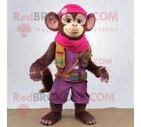 Personnage De Costume De Mascotte Redbrokoly De Singe Capucin Magenta Habillé D'un Short Cargo Et De Clips D'écharpe Multicolore
