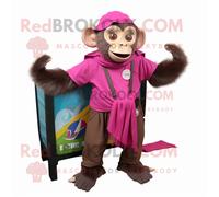 Personnage De Costume De Mascotte Redbrokoly De Singe Capucin Magenta Habillé D'un Short Cargo Et De Clips D'écharpe Multicolore