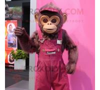 Personnage De Costume De Mascotte Redbrokoly De Singe Capucin Magenta Habillé D'une Salopette Et De Clips D'écharpe Multicolore