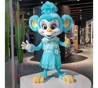 Personnage De Costume De Mascotte Redbrokoly De Singe Cyan Habillé D'une Mini Jupe Et De Bandeaux Multicolore