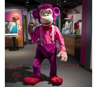 Personnage De Costume De Mascotte Redbrokoly De Singe Magenta Habillé D'un Pantalon Chino Et De Noeuds Papillon Multicolore