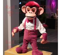 Personnage De Costume De Mascotte Redbrokoly De Singe Magenta Habillé D'un Pantalon Chino Et De Noeuds Papillon Multicolore
