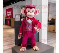 Personnage De Costume De Mascotte Redbrokoly De Singe Magenta Habillé D'un Pantalon Chino Et De Noeuds Papillon Multicolore