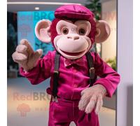 Personnage De Costume De Mascotte Redbrokoly De Singe Magenta Habillé D'un Pantalon Chino Et De Noeuds Papillon Multicolore